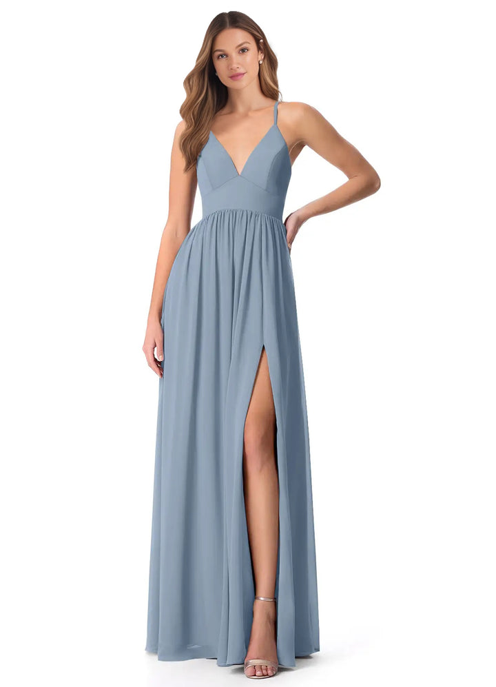 Open Back Chiffon Bridesmaid Dresses Featuring Front Split