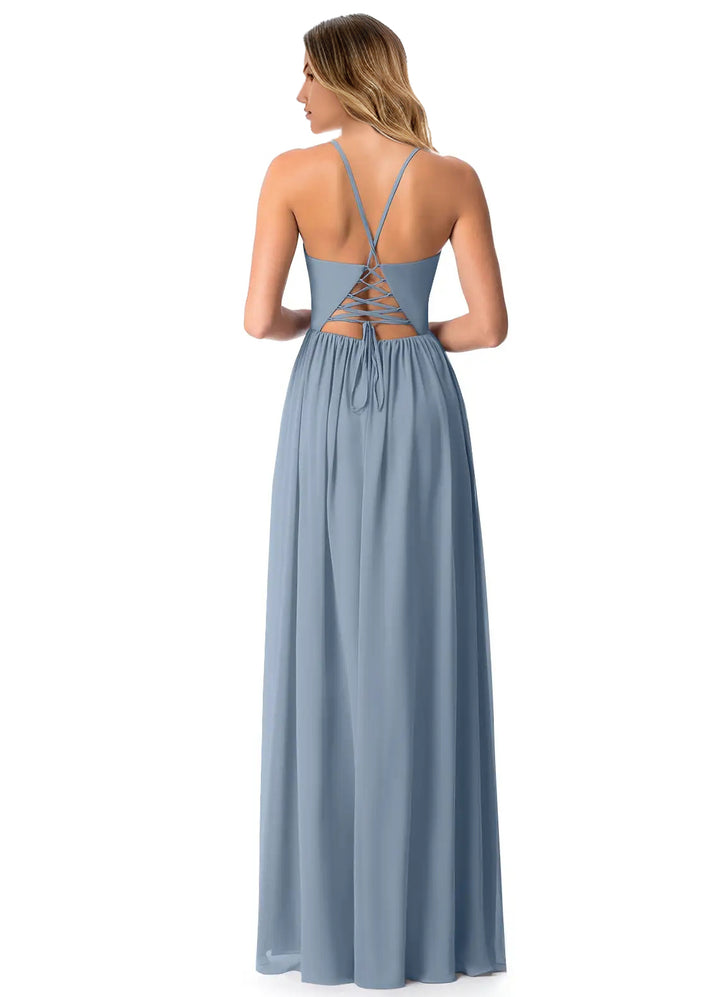 Open Back Chiffon Bridesmaid Dresses Featuring Front Split