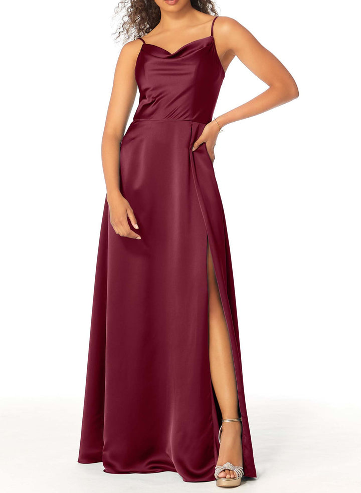 Satin Bridesmaid Dresses With A-Line Cowl Neck