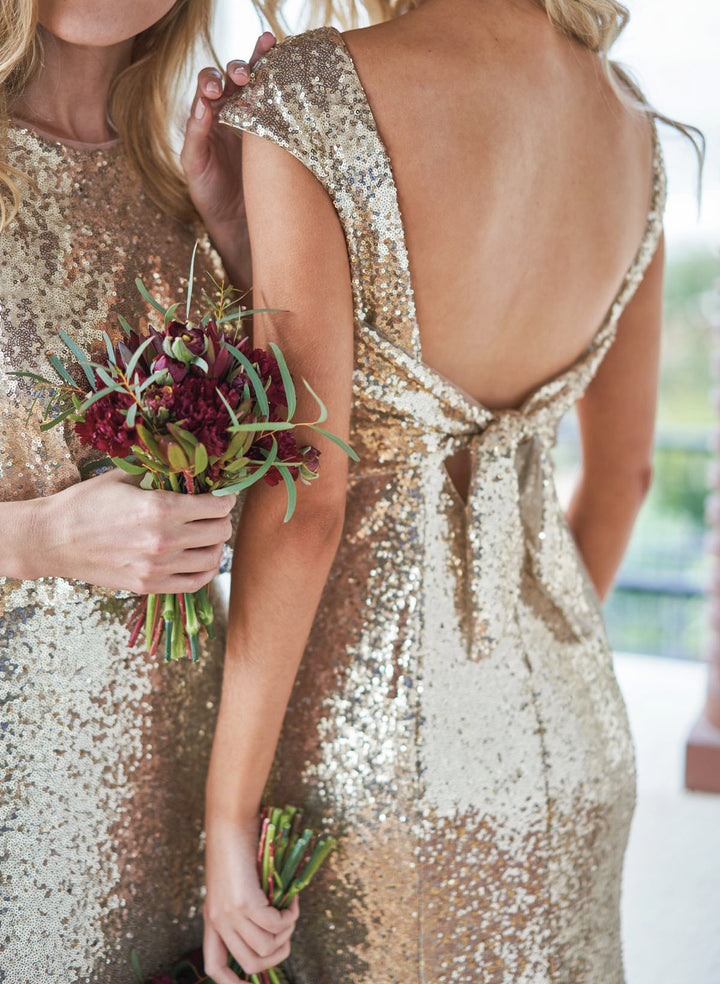 Champagne Sequins Open Back Bridesmaid Dresses Trumpet/Mermaid
