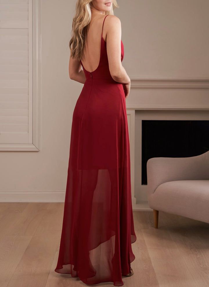Asymmetrical Bridesmaid Dresses with Cascading Ruffles and Open Back