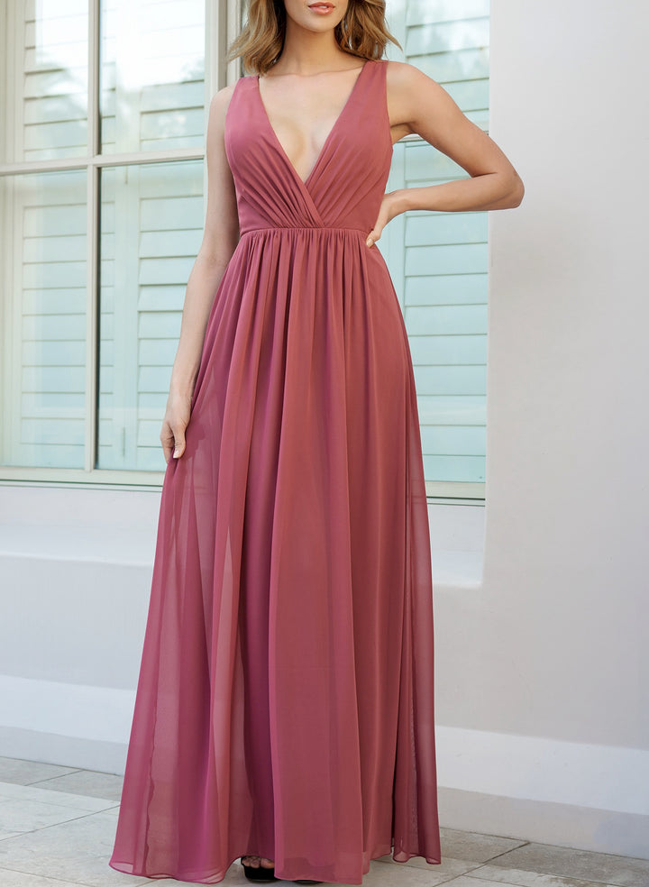 Bridesmaid Dresses With Chiffon A-Line Open Back V-neck
