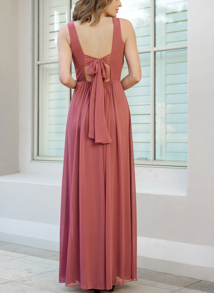 Bridesmaid Dresses With Chiffon A-Line Open Back V-neck