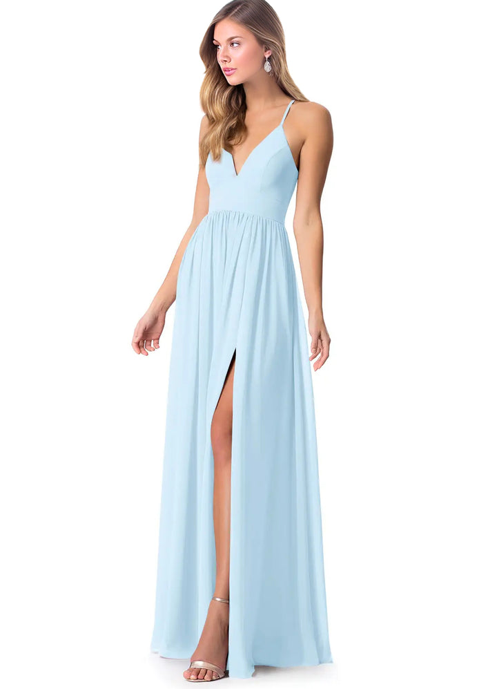 Open Back Chiffon Bridesmaid Dresses Featuring Front Split