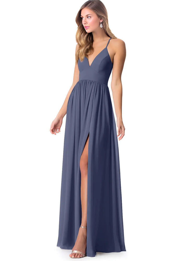 Open Back Chiffon Bridesmaid Dresses Featuring Front Split