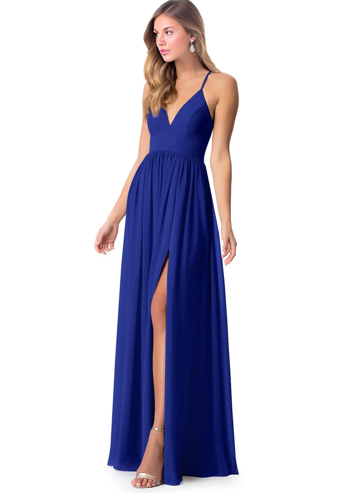 Open Back Chiffon Bridesmaid Dresses Featuring Front Split