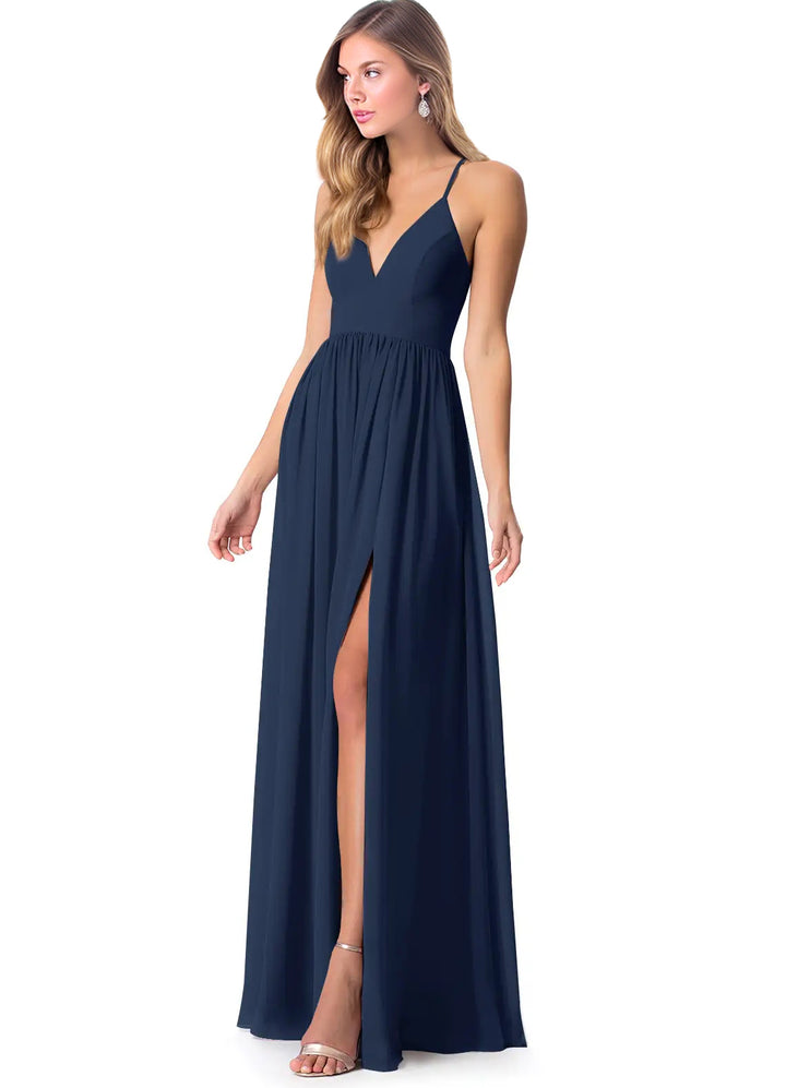 Open Back Chiffon Bridesmaid Dresses Featuring Front Split