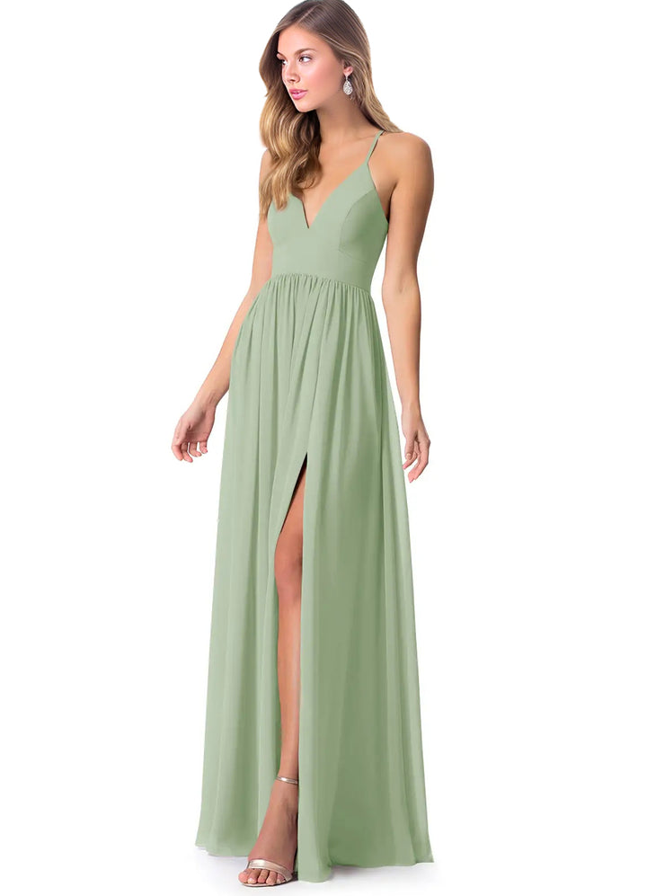 Open Back Chiffon Bridesmaid Dresses Featuring Front Split