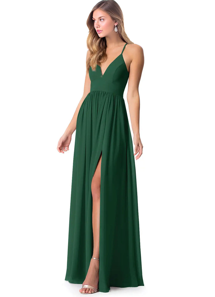 Open Back Chiffon Bridesmaid Dresses Featuring Front Split