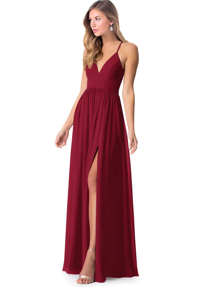 Open Back Chiffon Bridesmaid Dresses Featuring Front Split
