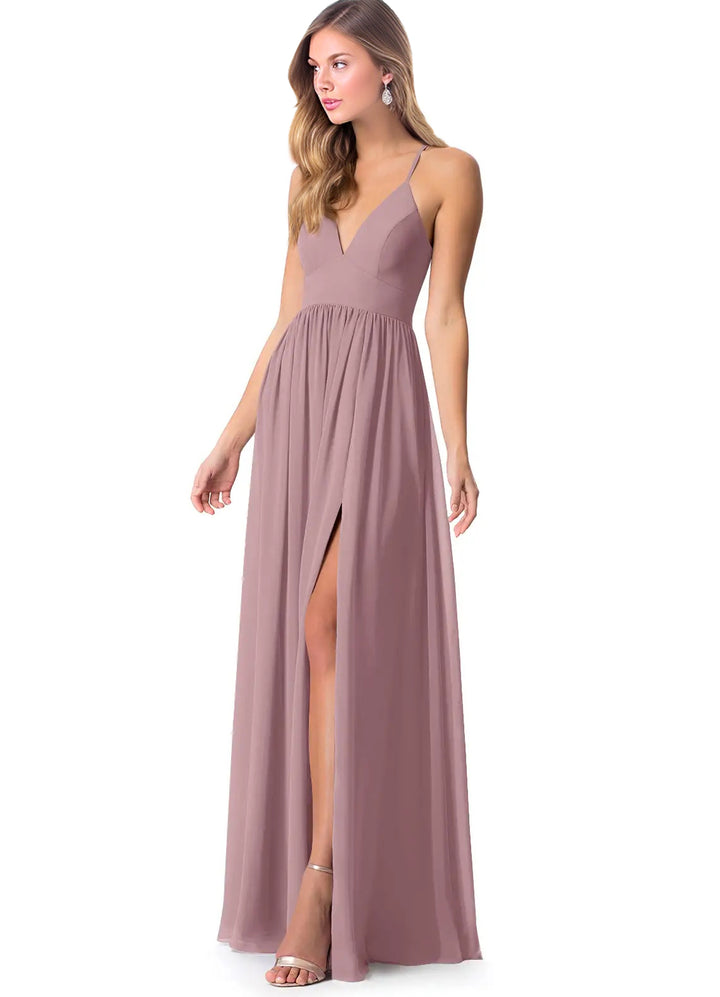 Open Back Chiffon Bridesmaid Dresses Featuring Front Split