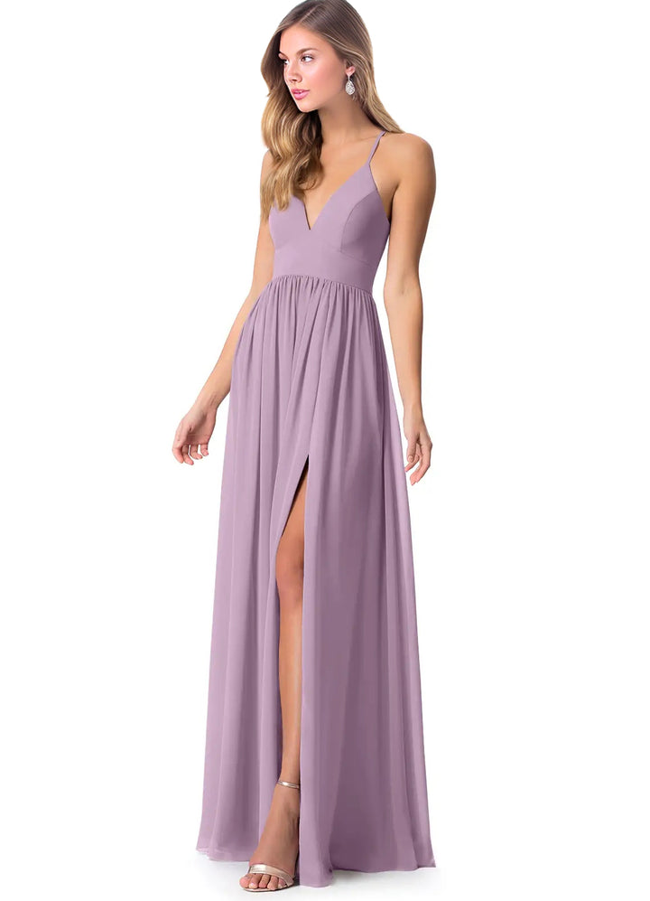 Open Back Chiffon Bridesmaid Dresses Featuring Front Split