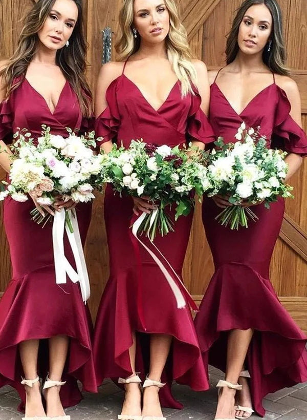 Mermaid Off-The-Shoulder Bridesmaid Dresses Made of Satin