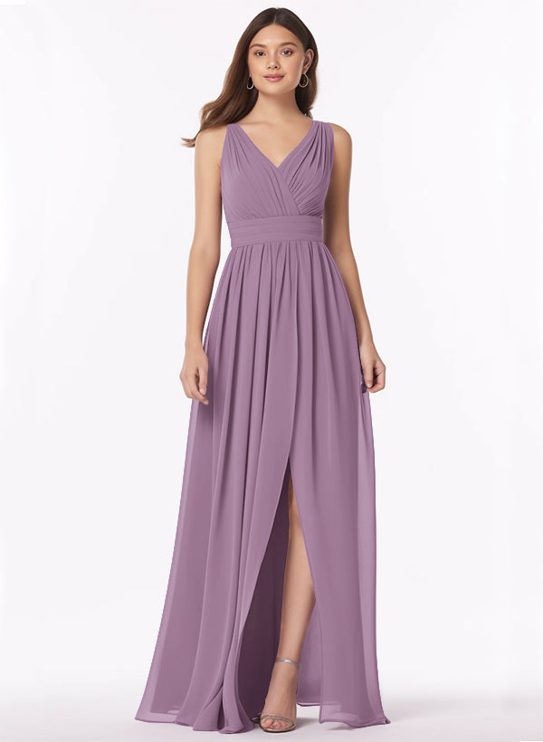 A-Line Bridesmaid Dresses With Ruffle and V-Neck