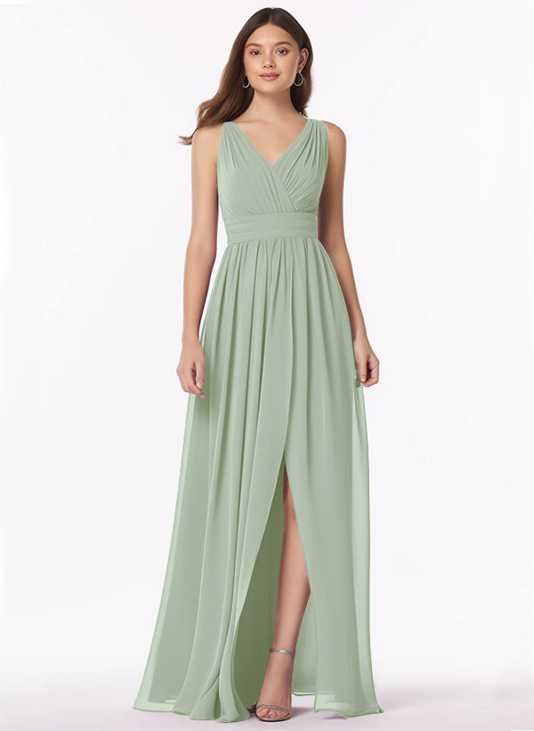 A-Line Bridesmaid Dresses With Ruffle and V-Neck
