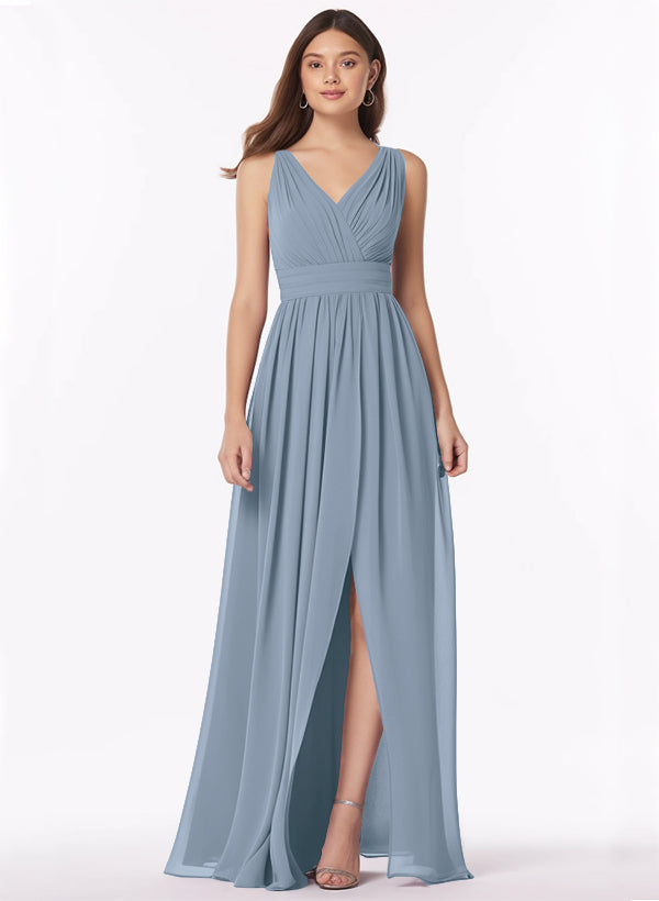 A-Line Bridesmaid Dresses With Ruffle and V-Neck