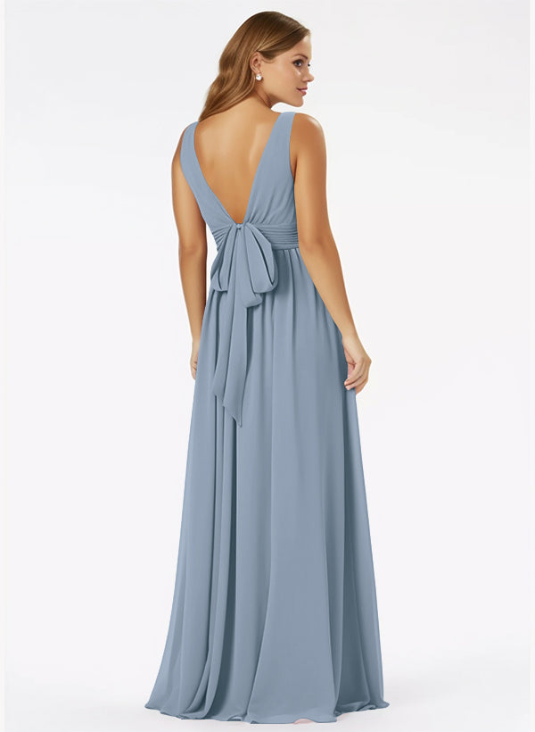 A-Line Bridesmaid Dresses With Ruffle and V-Neck