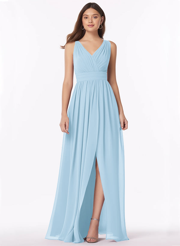 A-Line Bridesmaid Dresses With Ruffle and V-Neck