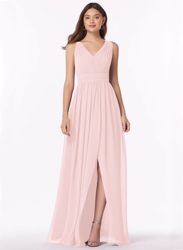 A-Line Bridesmaid Dresses With Ruffle and V-Neck