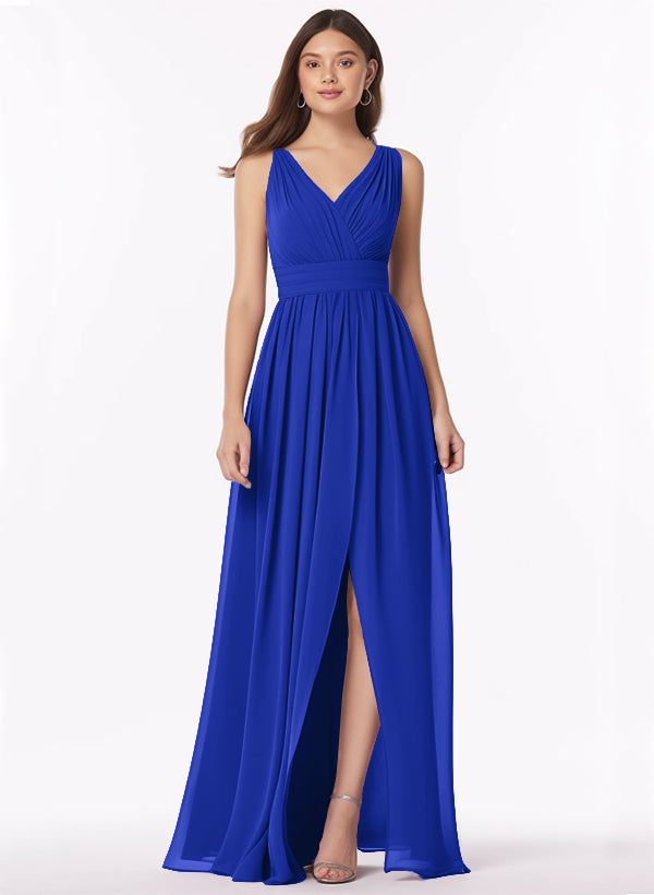 A-Line Bridesmaid Dresses With Ruffle and V-Neck