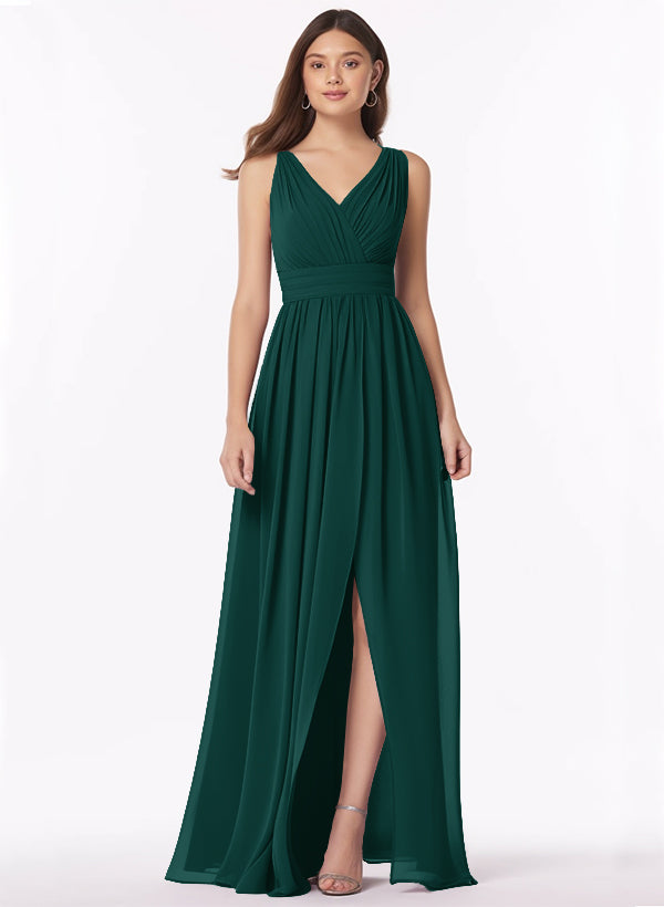 A-Line Bridesmaid Dresses With Ruffle and V-Neck