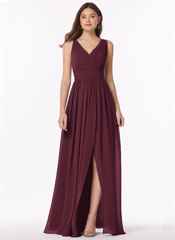 A-Line Bridesmaid Dresses With Ruffle and V-Neck