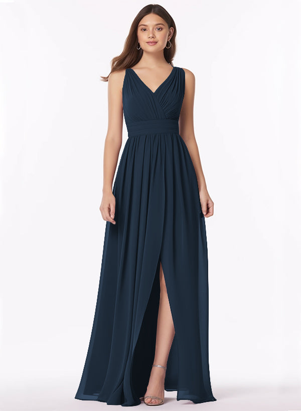 A-Line Bridesmaid Dresses With Ruffle and V-Neck
