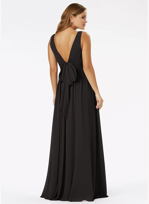 A-Line Bridesmaid Dresses With Ruffle and V-Neck
