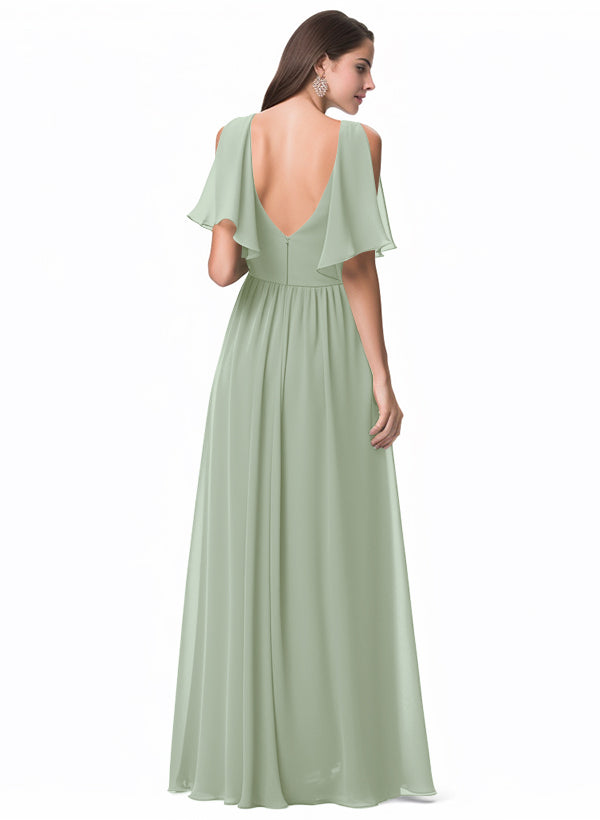 A-Line V-neck Bridesmaid Dress With Front Split