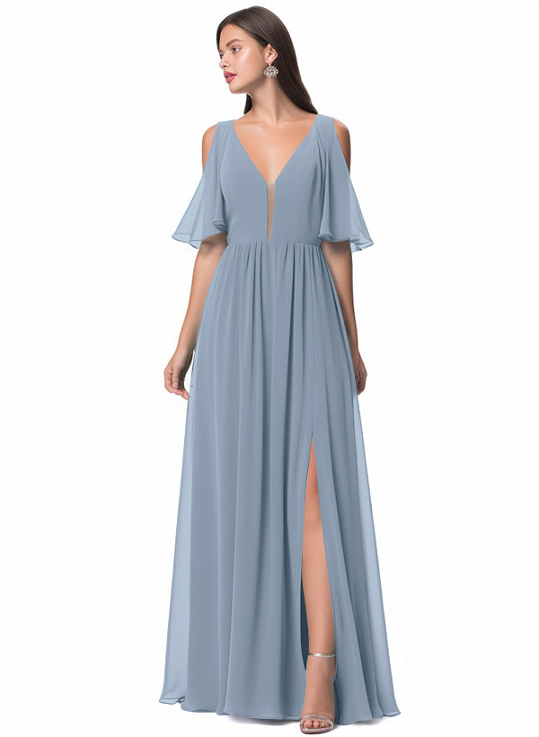 A-Line V-neck Bridesmaid Dress With Front Split