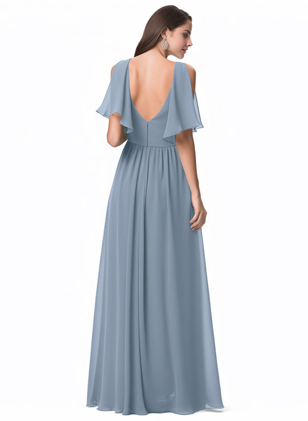 A-Line V-neck Bridesmaid Dress With Front Split