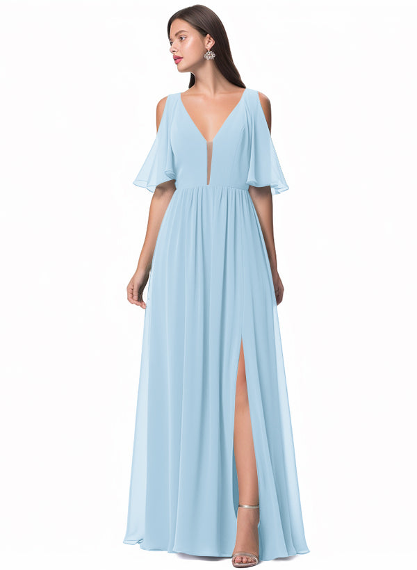 A-Line V-neck Bridesmaid Dress With Front Split