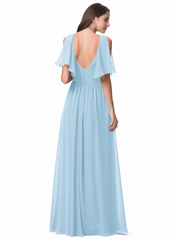 A-Line V-neck Bridesmaid Dress With Front Split