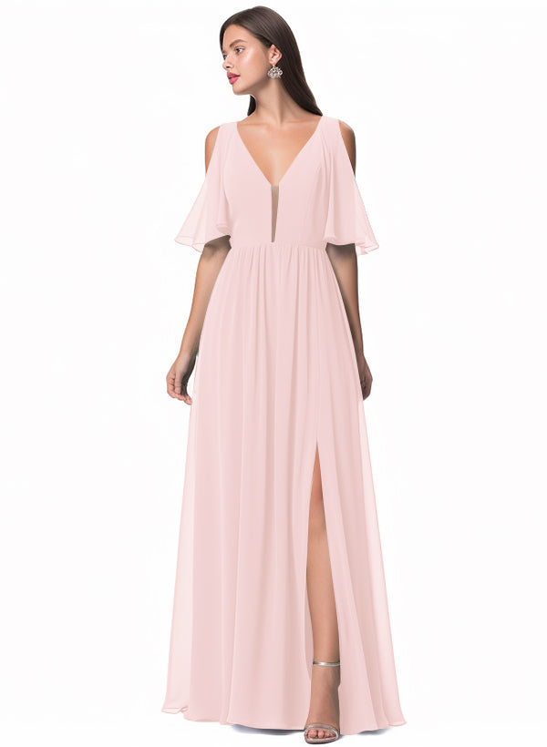 A-Line V-neck Bridesmaid Dress With Front Split