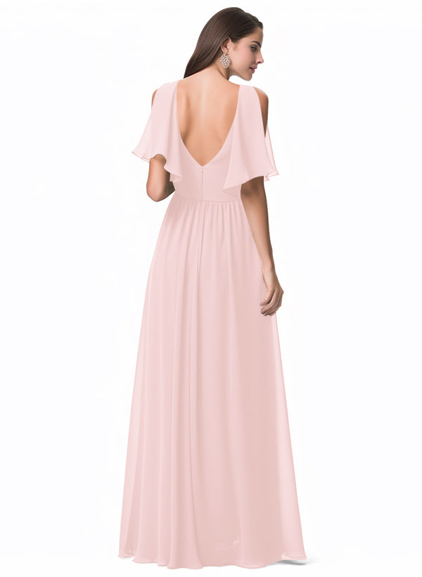 A-Line V-neck Bridesmaid Dress With Front Split
