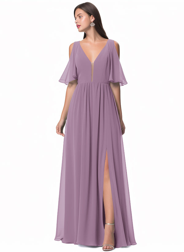 A-Line V-neck Bridesmaid Dress With Front Split