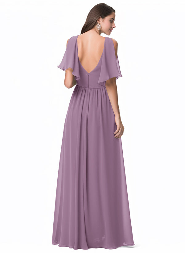 A-Line V-neck Bridesmaid Dress With Front Split