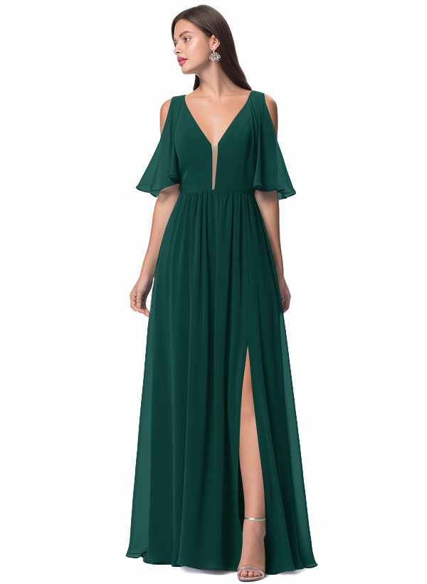 A-Line V-neck Bridesmaid Dress With Front Split