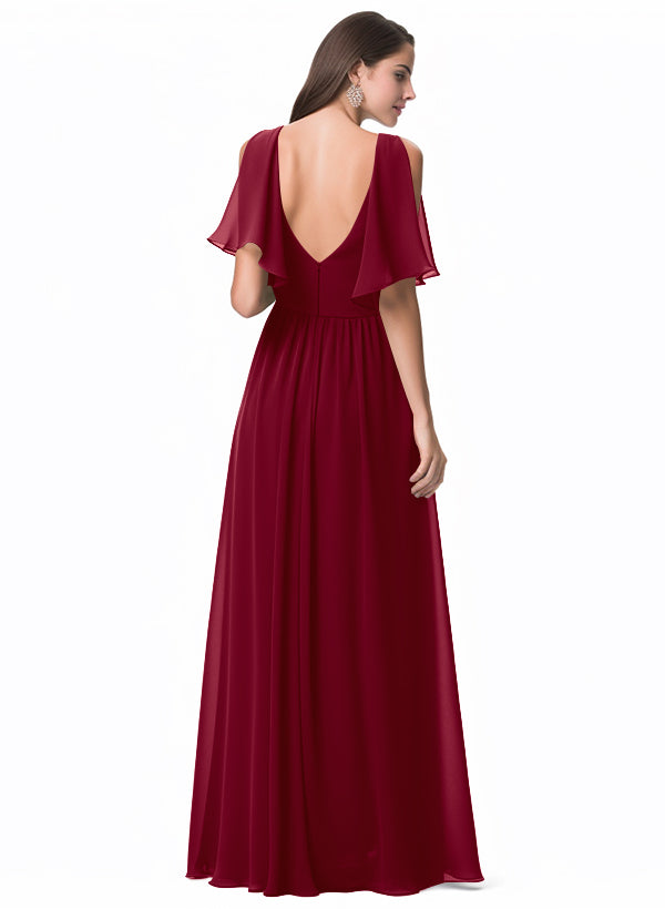 A-Line V-neck Bridesmaid Dress With Front Split
