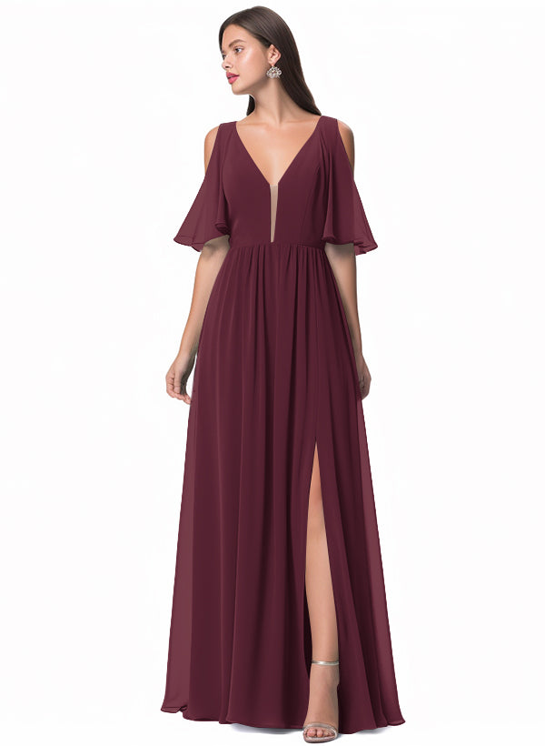 A-Line V-neck Bridesmaid Dress With Front Split