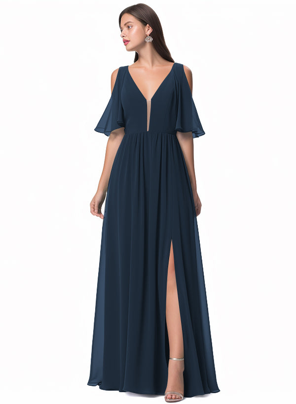 A-Line V-neck Bridesmaid Dress With Front Split