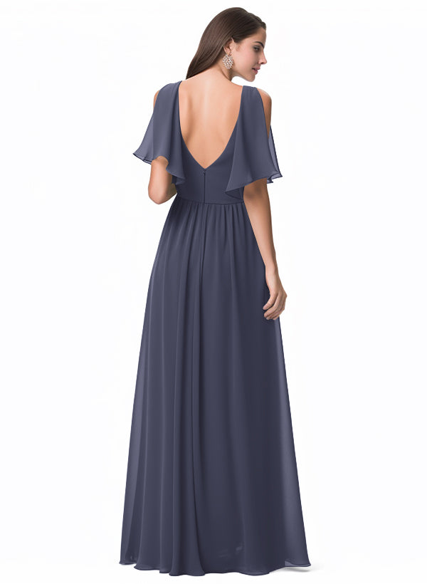 A-Line V-neck Bridesmaid Dress With Front Split