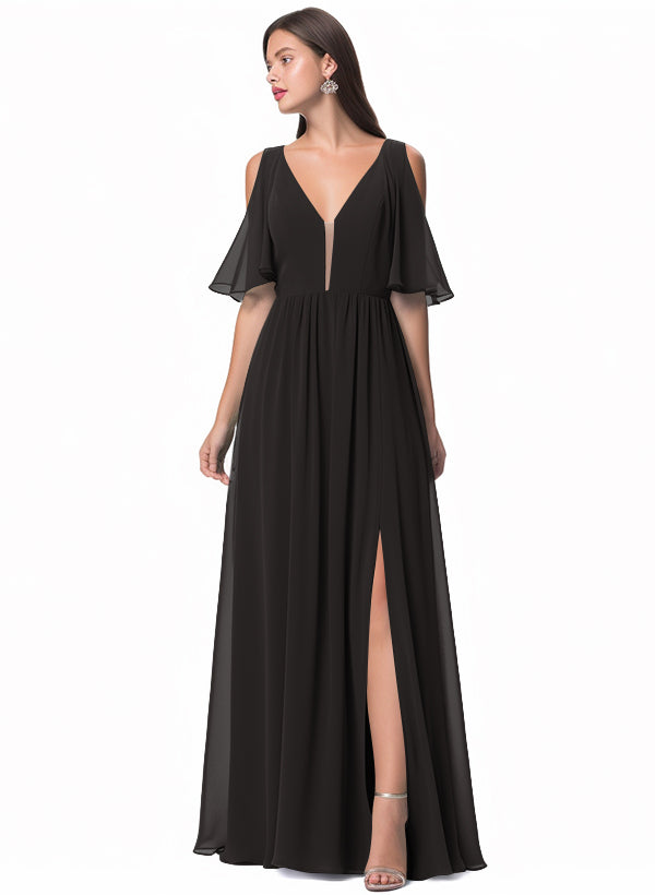 A-Line V-neck Bridesmaid Dress With Front Split