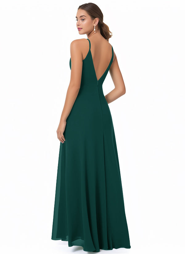 Chiffon V-neck Bridesmaid Dress With Front Split