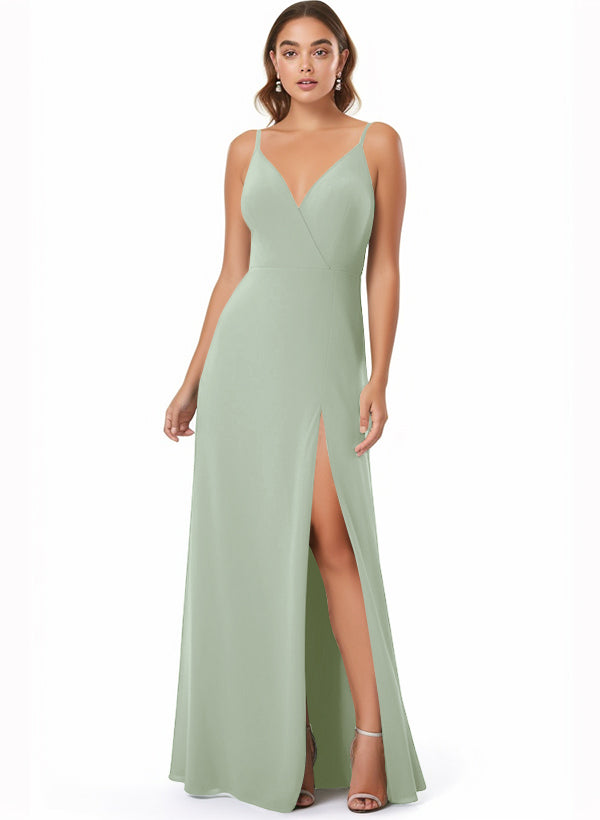Chiffon V-neck Bridesmaid Dress With Front Split