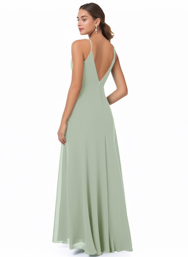 Chiffon V-neck Bridesmaid Dress With Front Split