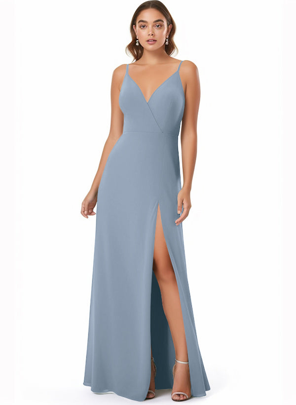 Chiffon V-neck Bridesmaid Dress With Front Split