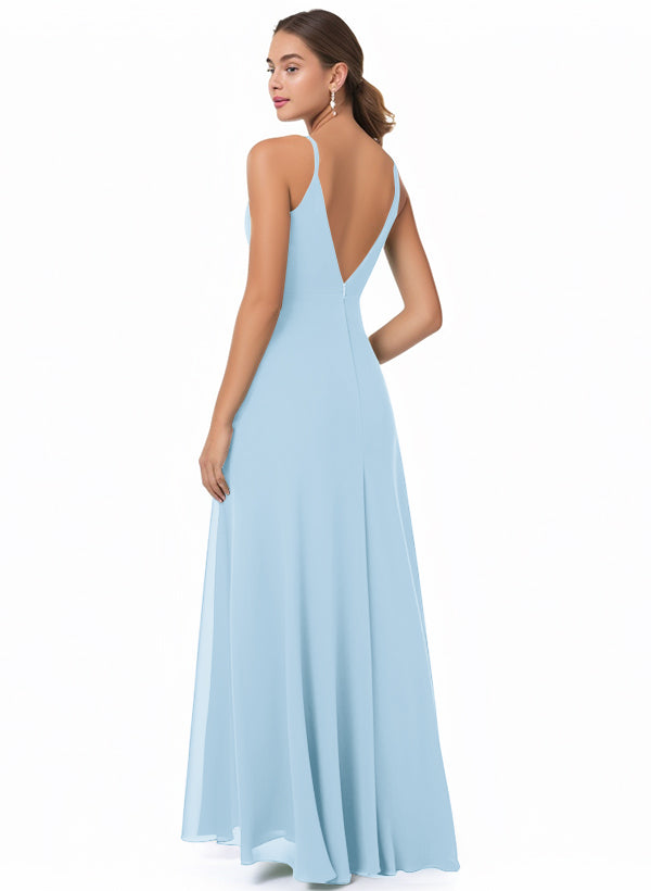 Chiffon V-neck Bridesmaid Dress With Front Split