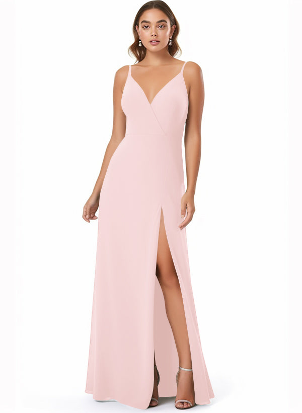 Chiffon V-neck Bridesmaid Dress With Front Split