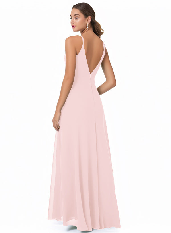 Chiffon V-neck Bridesmaid Dress With Front Split